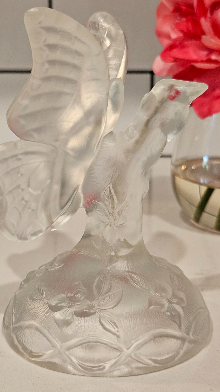 FENTON ART GLASS●Clear Satin Frosted Butterfly●Figurine/Ringholder