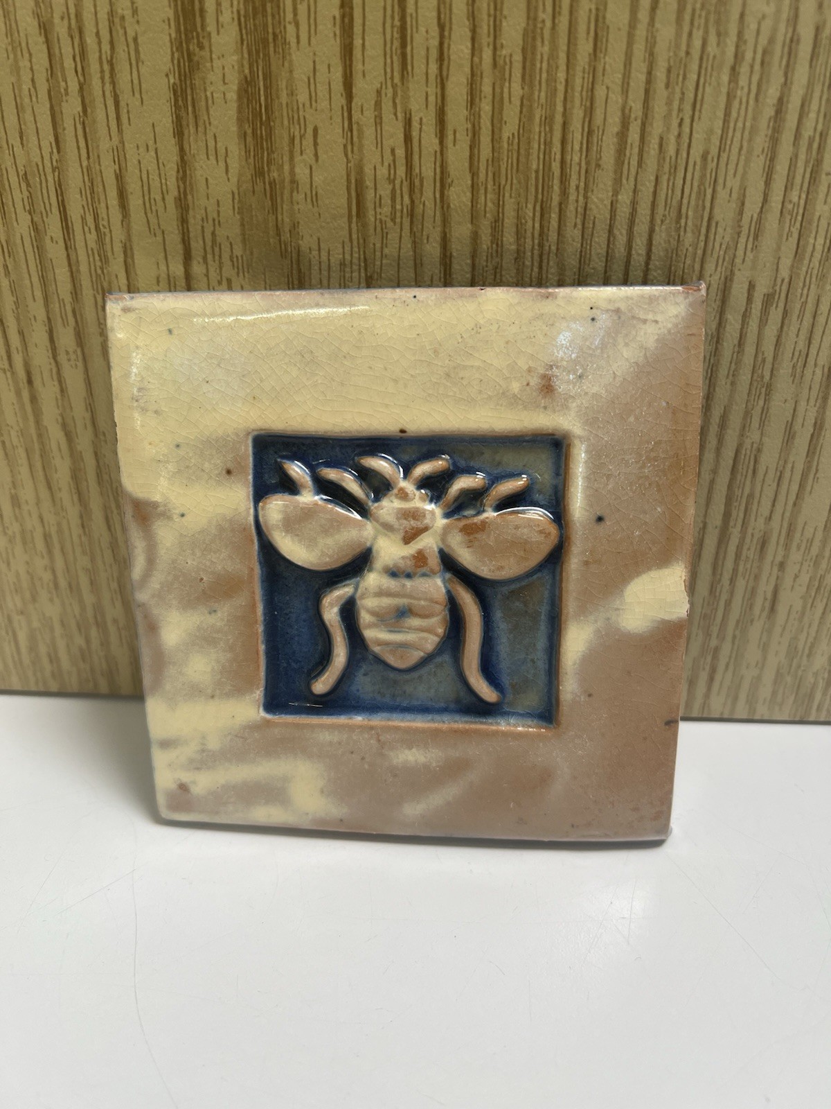 Frog And Bee 3D Tiles 4” Square Set Of Two Hand Made Pottery