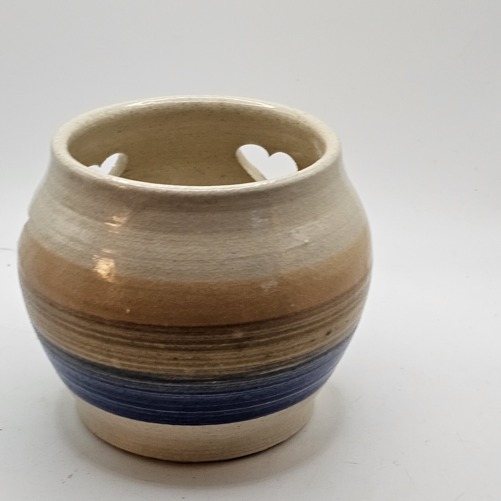 Studio Art Pottery Candle Votive Holder Floral Design Signed READ