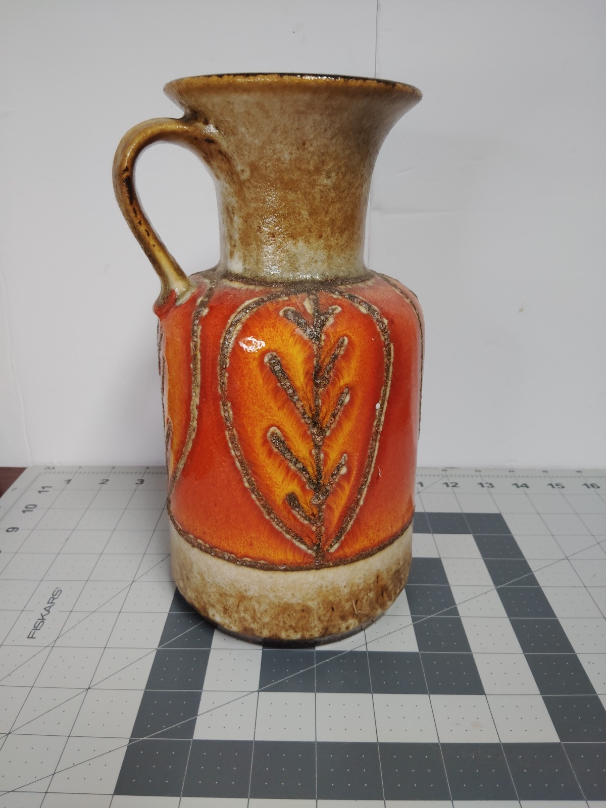 German Pottery Jasba Orange Glazed 9″ Tall Ceramic Vase N602 12 25