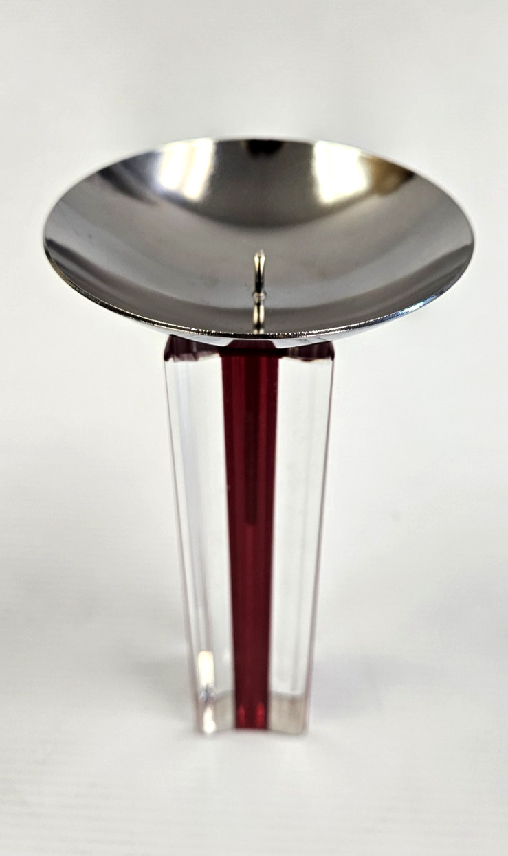 Murano Venini Candelboi RED (large size) 7 1/4″ Glass Candle Holder Orig Candle!