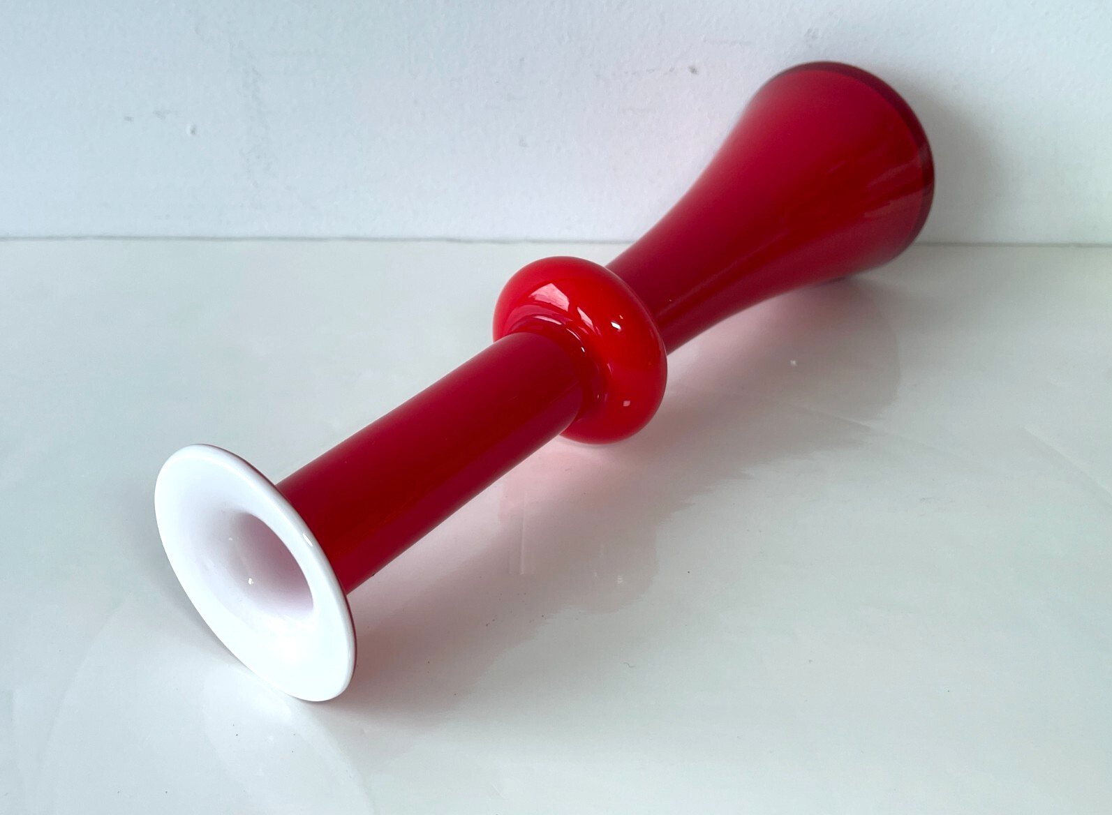 26cm Kastrup – Holmegaard Red Cased Glass Carnaby Vase by Per Lutken – Denmark