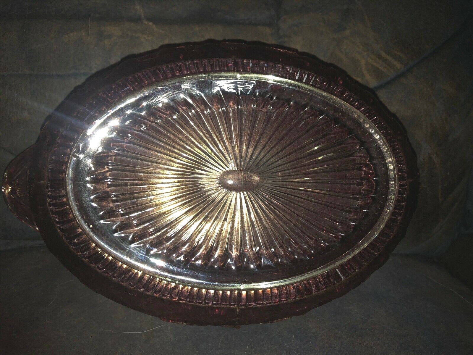 US GLASS TIFFIN 11.5″ DELAWARE 1899 CRANBERRY/GOLD FLORAL OVAL CENTERPIECE BOWL