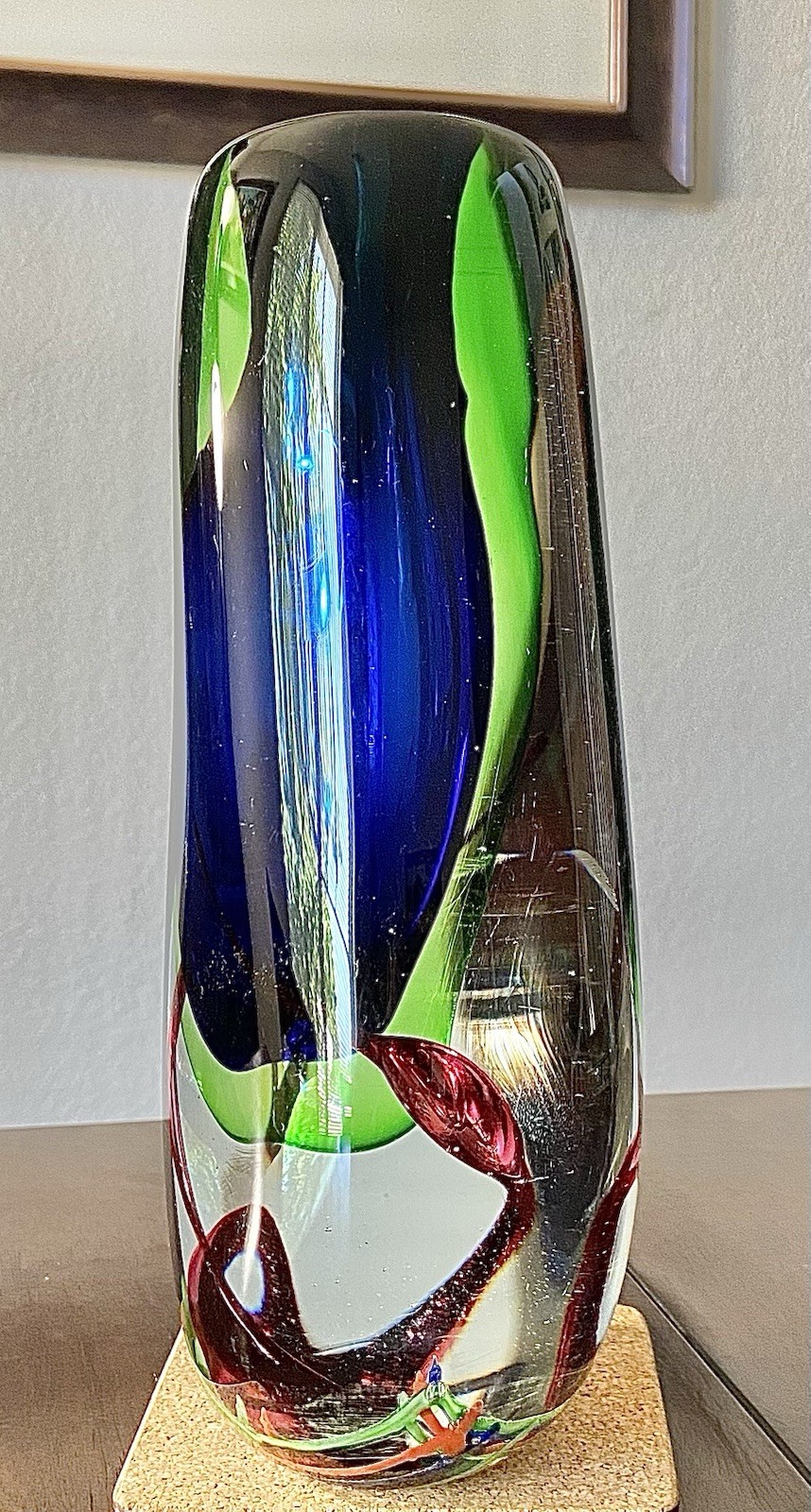 Beautiful Vintage 9” Sommerso Murano Art Cobalt Blue And Green Glass Vase