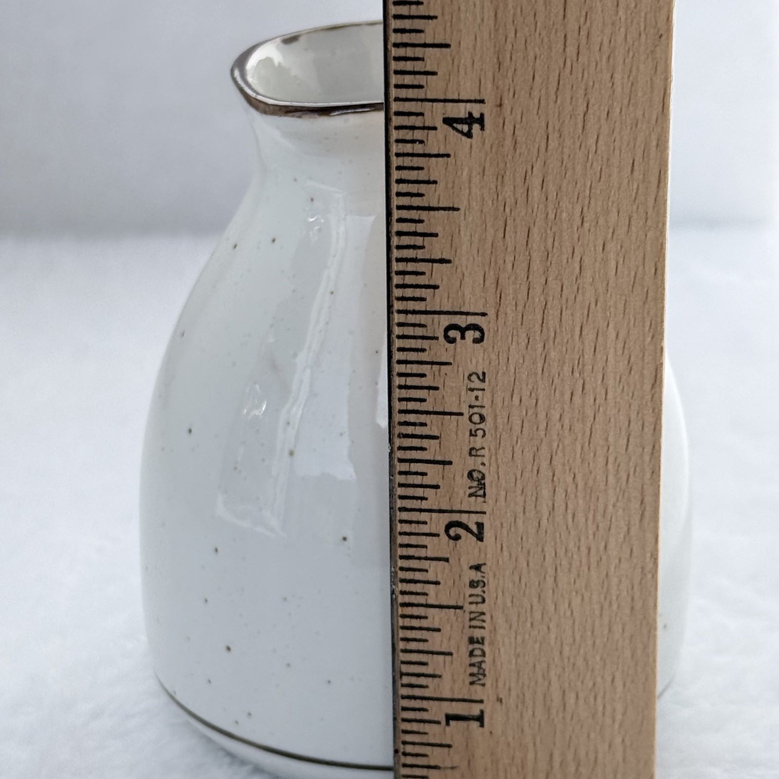 Studio Pottery Bud Vase Speckled Stoneware Cream Glaze Brown Rim 4”