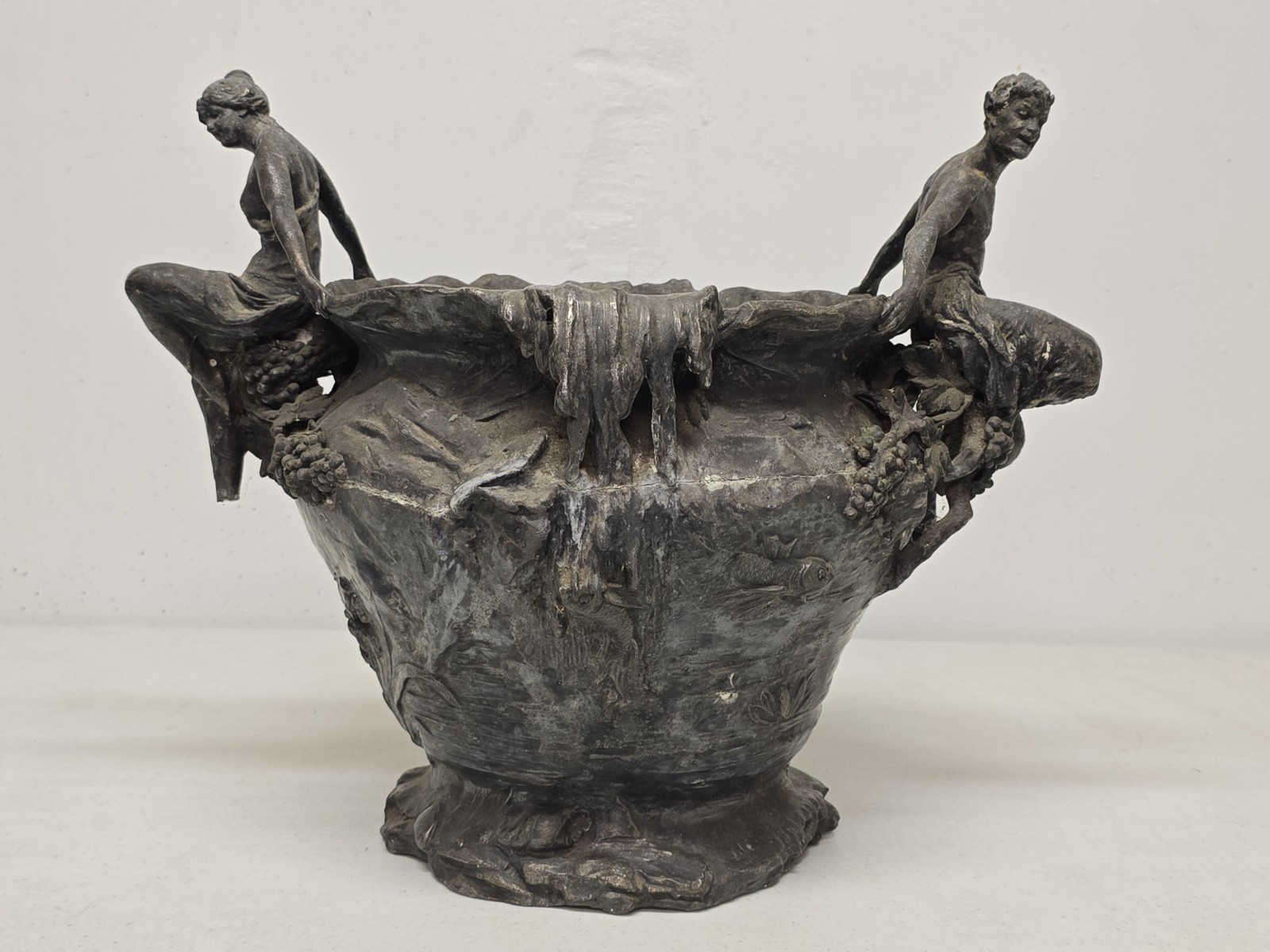 Antique Art Nouveau Pewter Satyr Cache-Pot Attributed to Hans Stoltenberg-Lerche