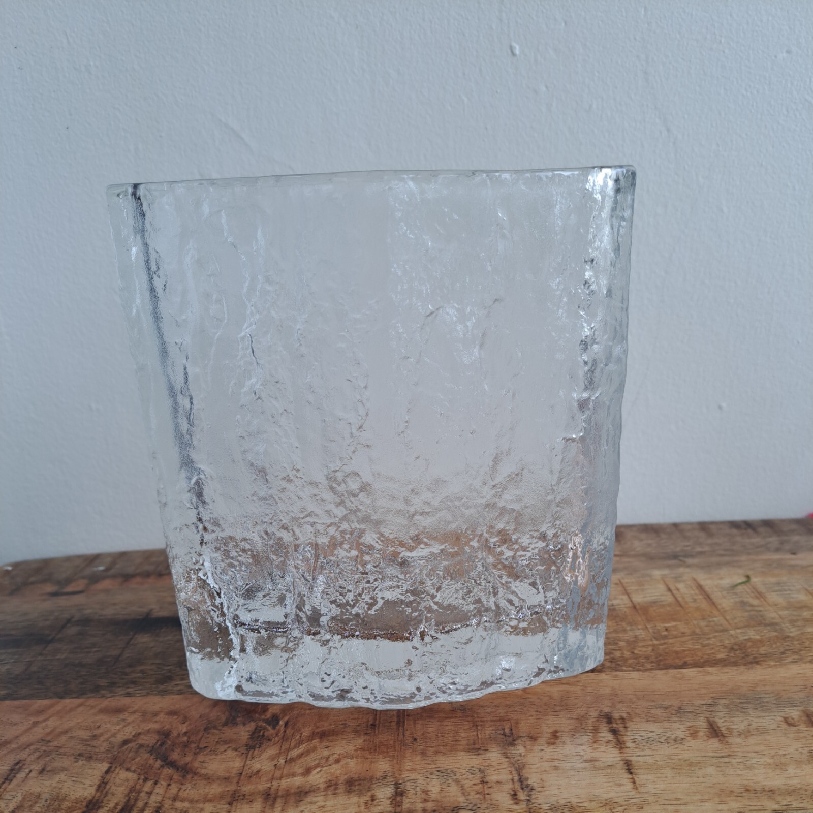 Vintage Hoya Crystal Glass Frost Fire Ice Vase 1970s Japan