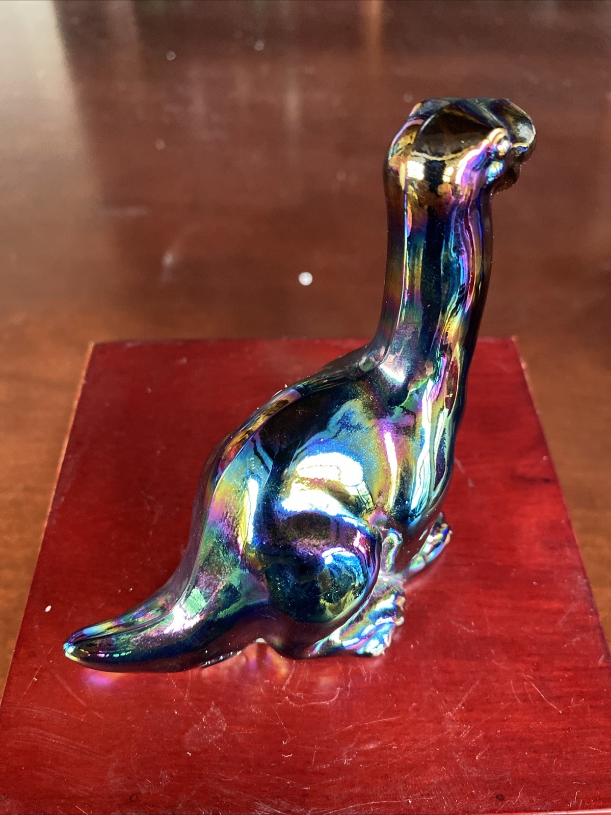 Wonderful Fenton Smoked Carnival Glass Dinosaur/Brontosaurus 3.5”. Ex Condition