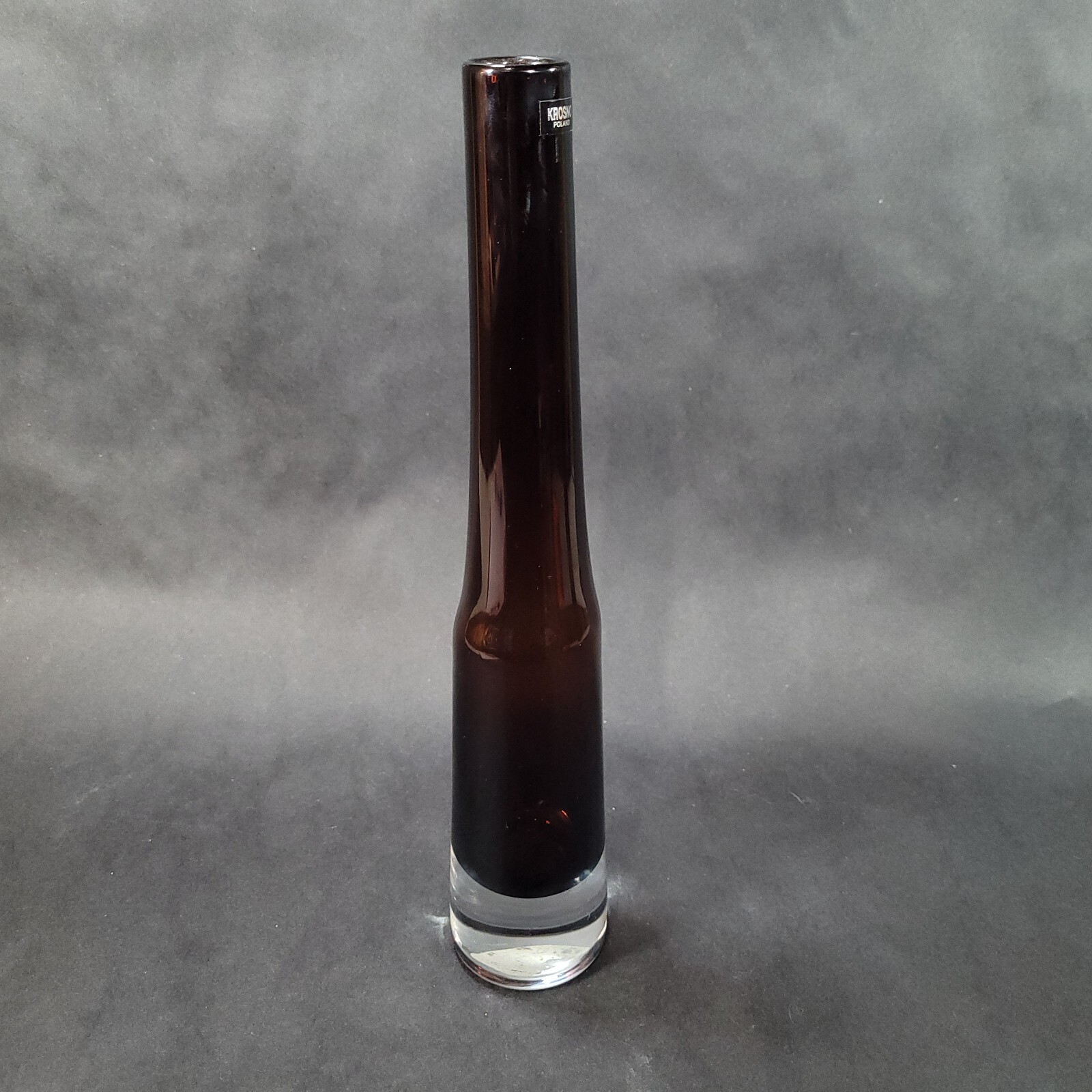 Krosno Poland Art Glass Vase Small 12 in Tall Wine Amber Original Sticker