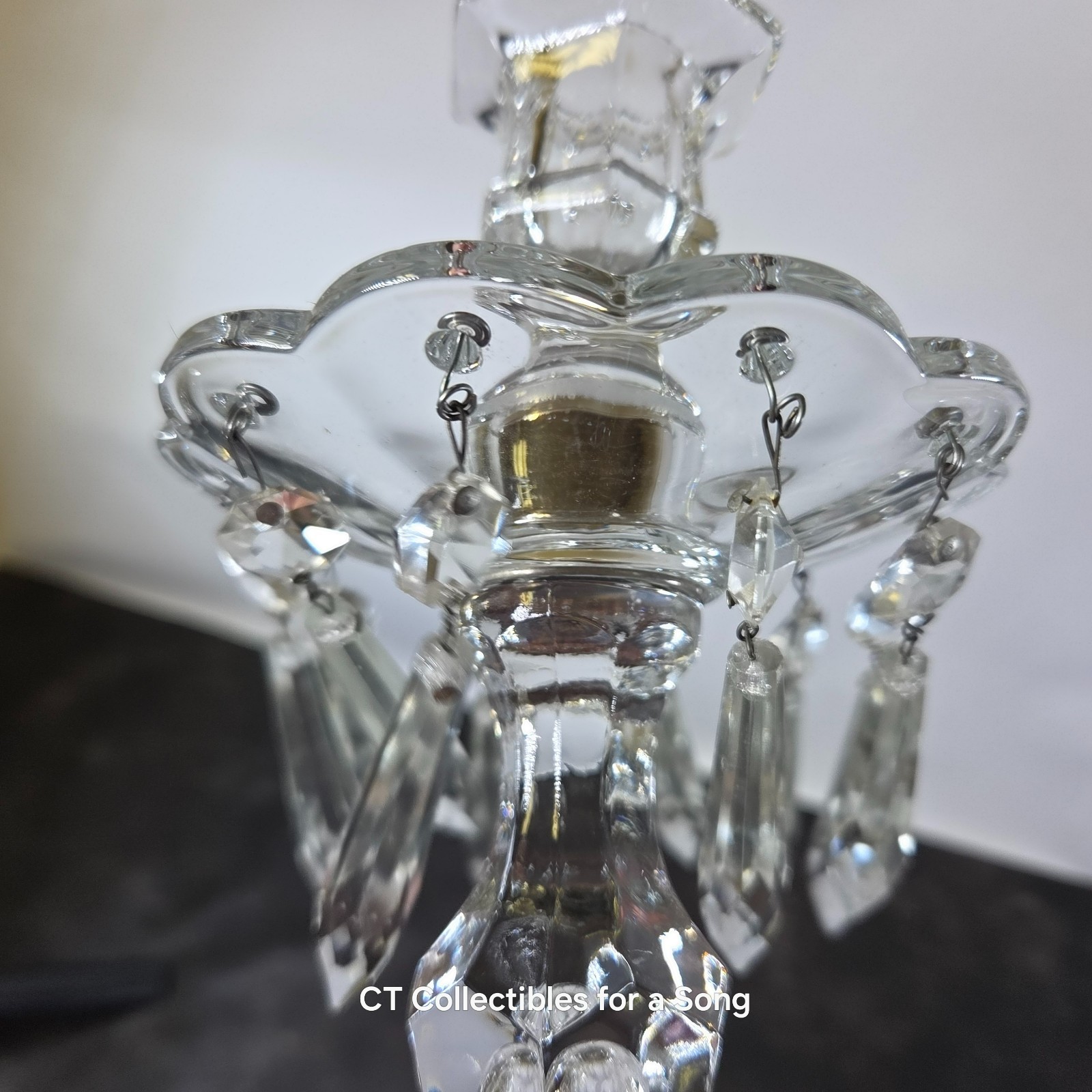 VTG Set 2 Crystal Glass Luster Prism Girandole Candle Sticks Holders 11 1/4″ H