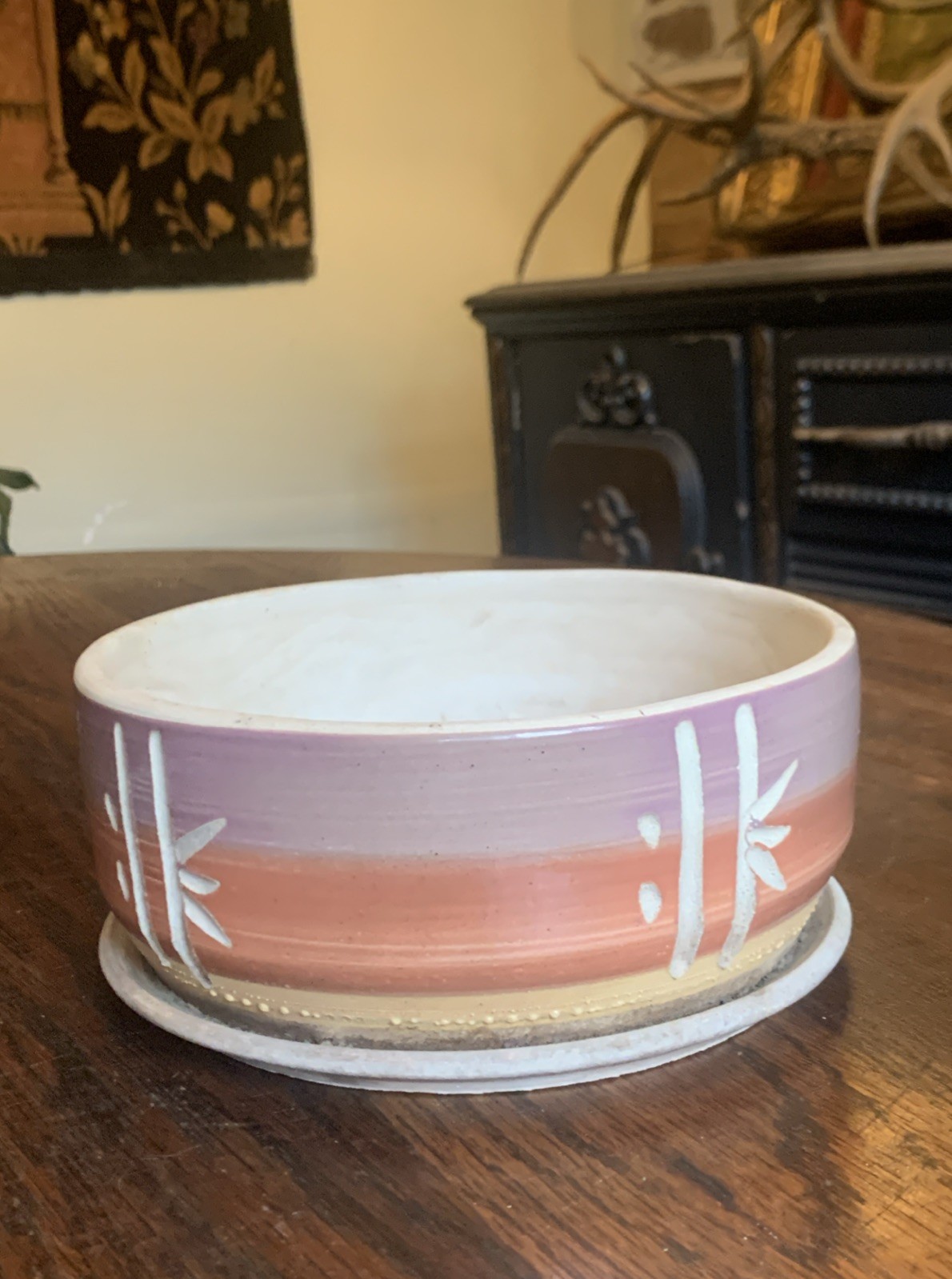 Vtg Handmade Superstition Stoneware Terra Cotta Southwest/ Asian Bamboo 7.25”W