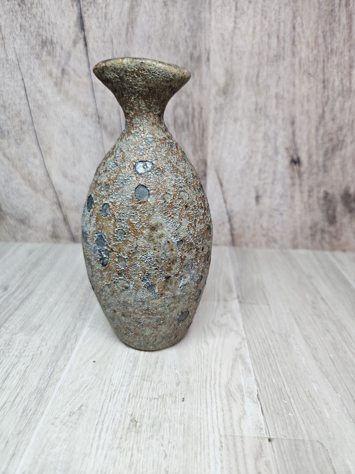 Vintage Studio Pottery Lava Glaze Vase Bottle Form MCM Textured Volcanic 6”
