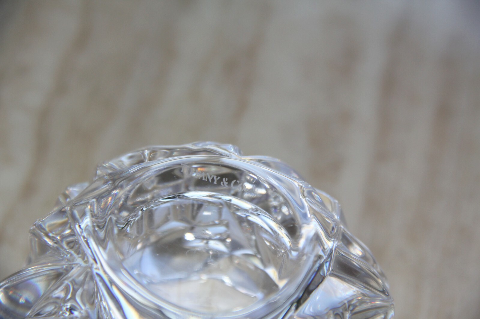 Tiffany and Co. Rock Cut Crystal Candle Holder. Beautiful Heavy