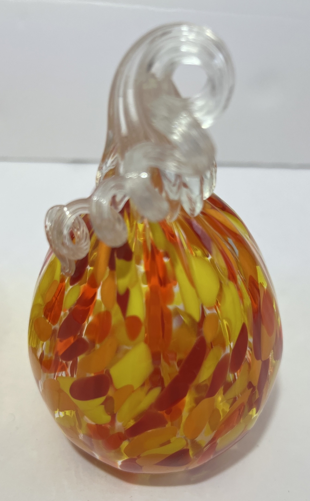 Blown Glass Squash Table Decor Red, Orange and Yellow Clear Ribbed Glass-Pretty