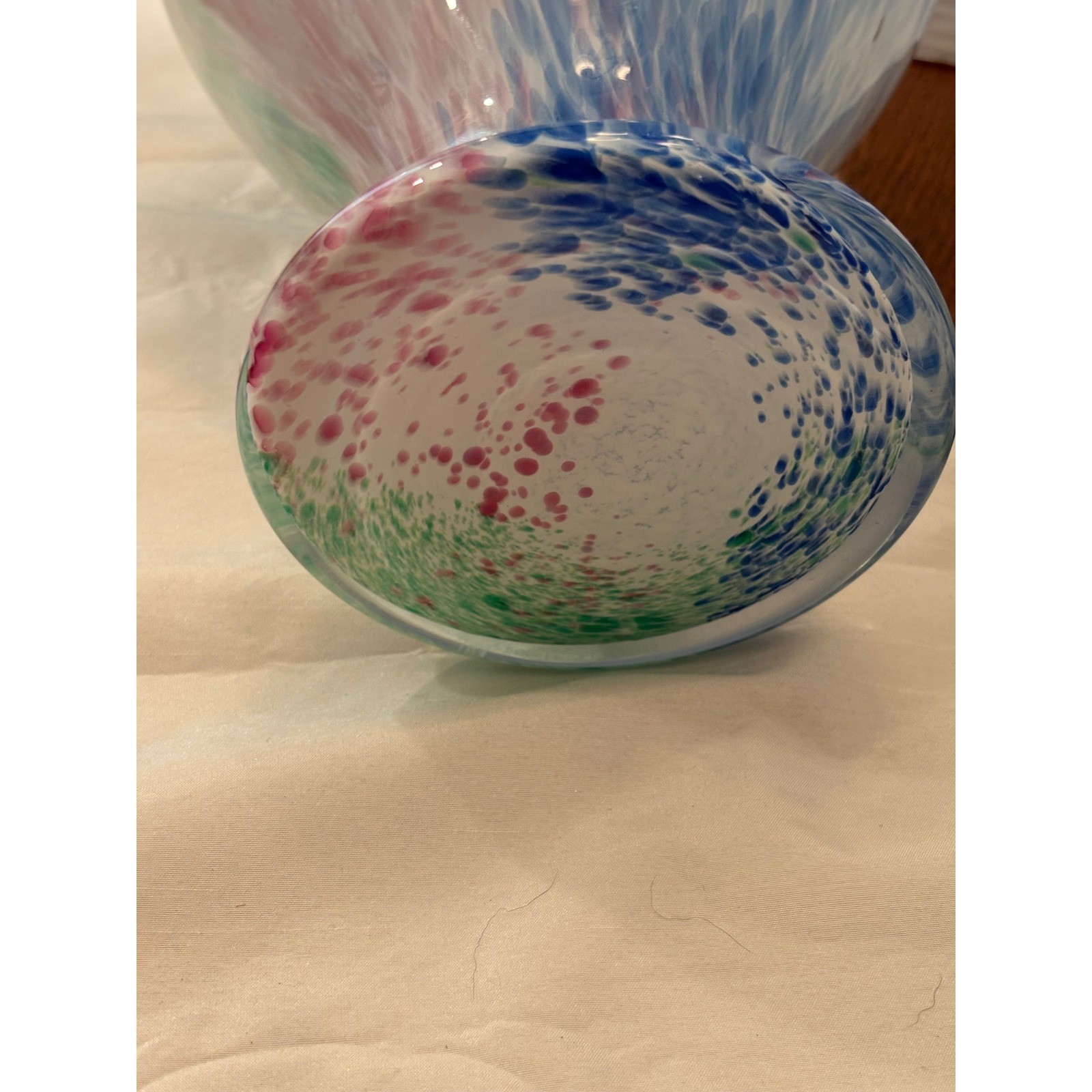 Arte Murano Glass Vase Ruffled Rim Confetti Blue Pink Green 11.75″