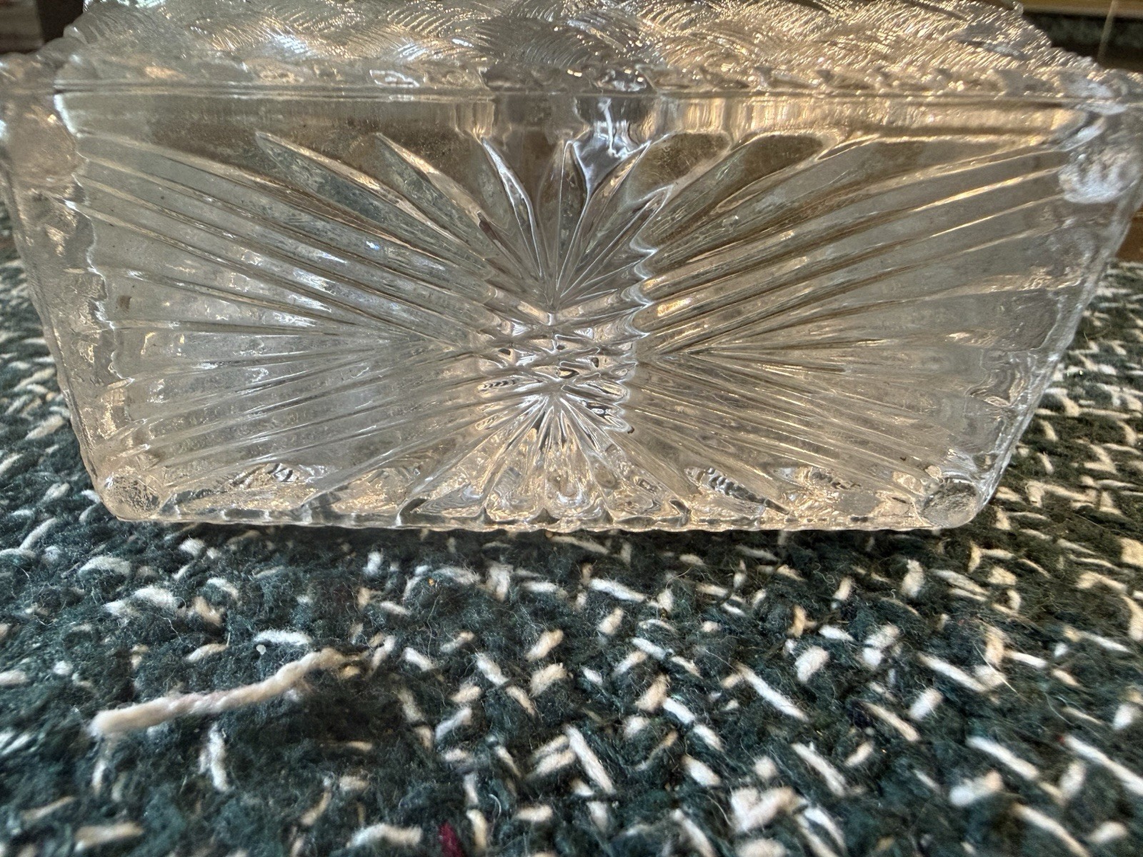 Vintage Clear Pressed Glass Basketweave Double Handled Condiment Basket Caddy