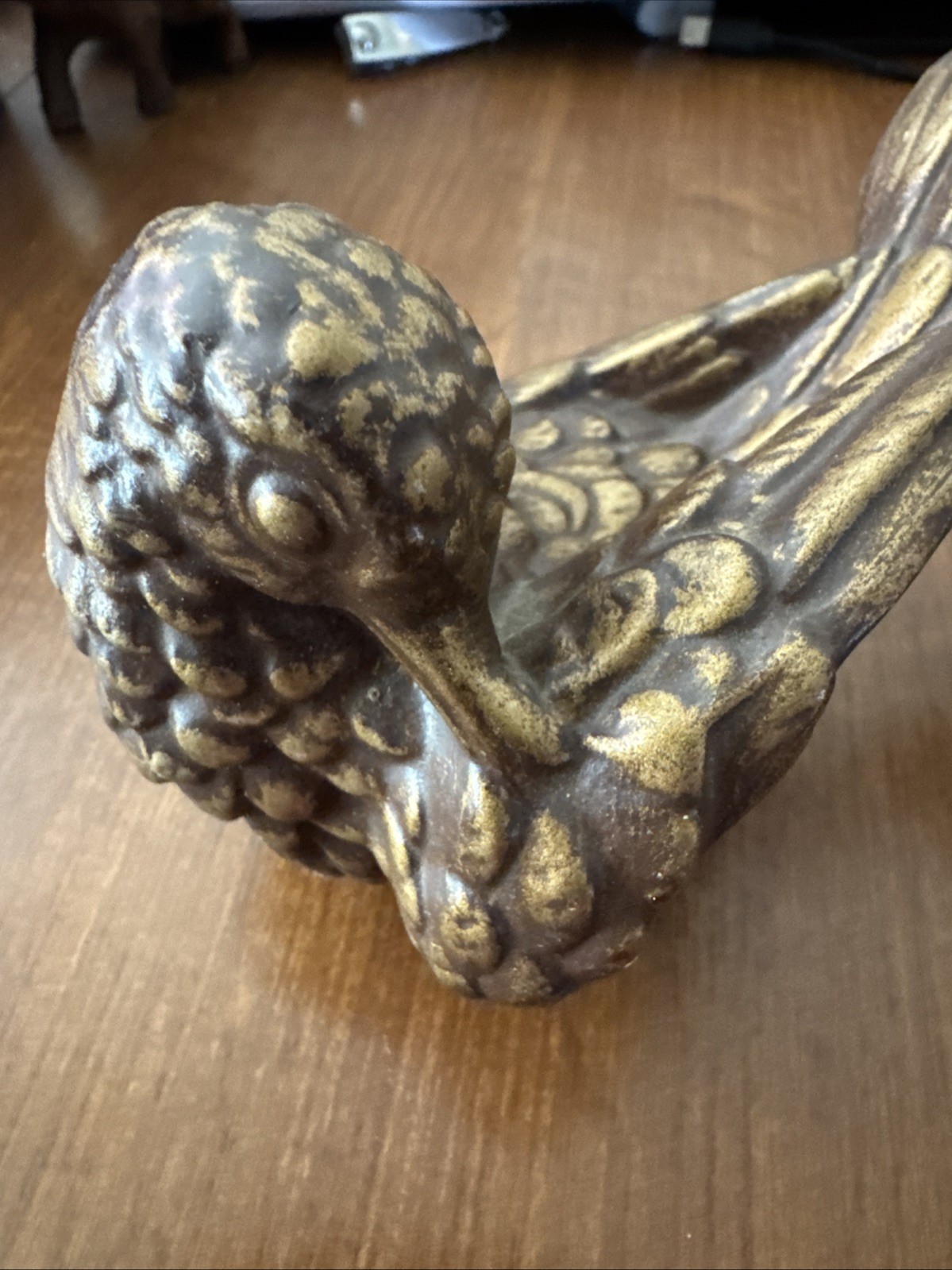 Vintage Gold Painted Ceramic Turtle Doves Pair Mid Century Modern