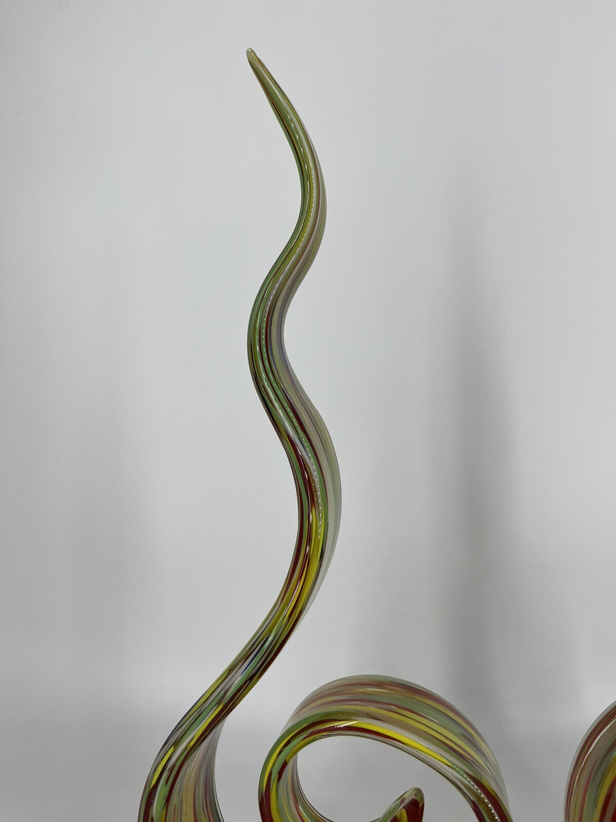 Murano Style Multi Colored Twisted Wavy Abstract Art Glass 16” Spiral Figurine