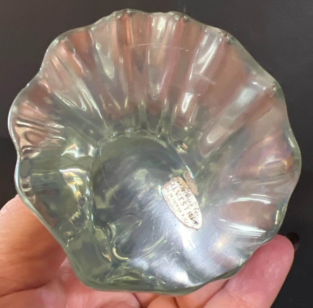 Vintage Silvestri Crystal Madonna Mary Figurine Iridescent Glass 7”
