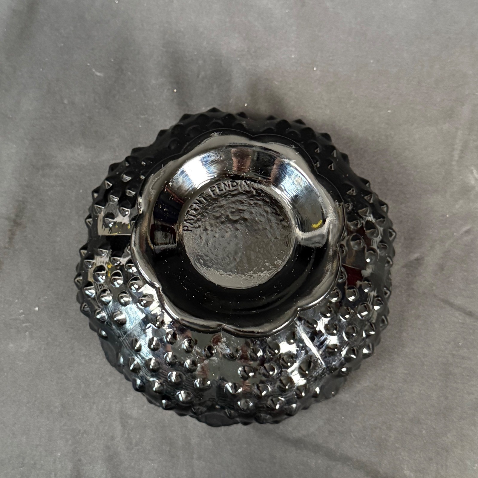Fenton Black Amethyst Hobnail Glass Candle Bowl 3872 Ebony Scalloped Vintage 70s