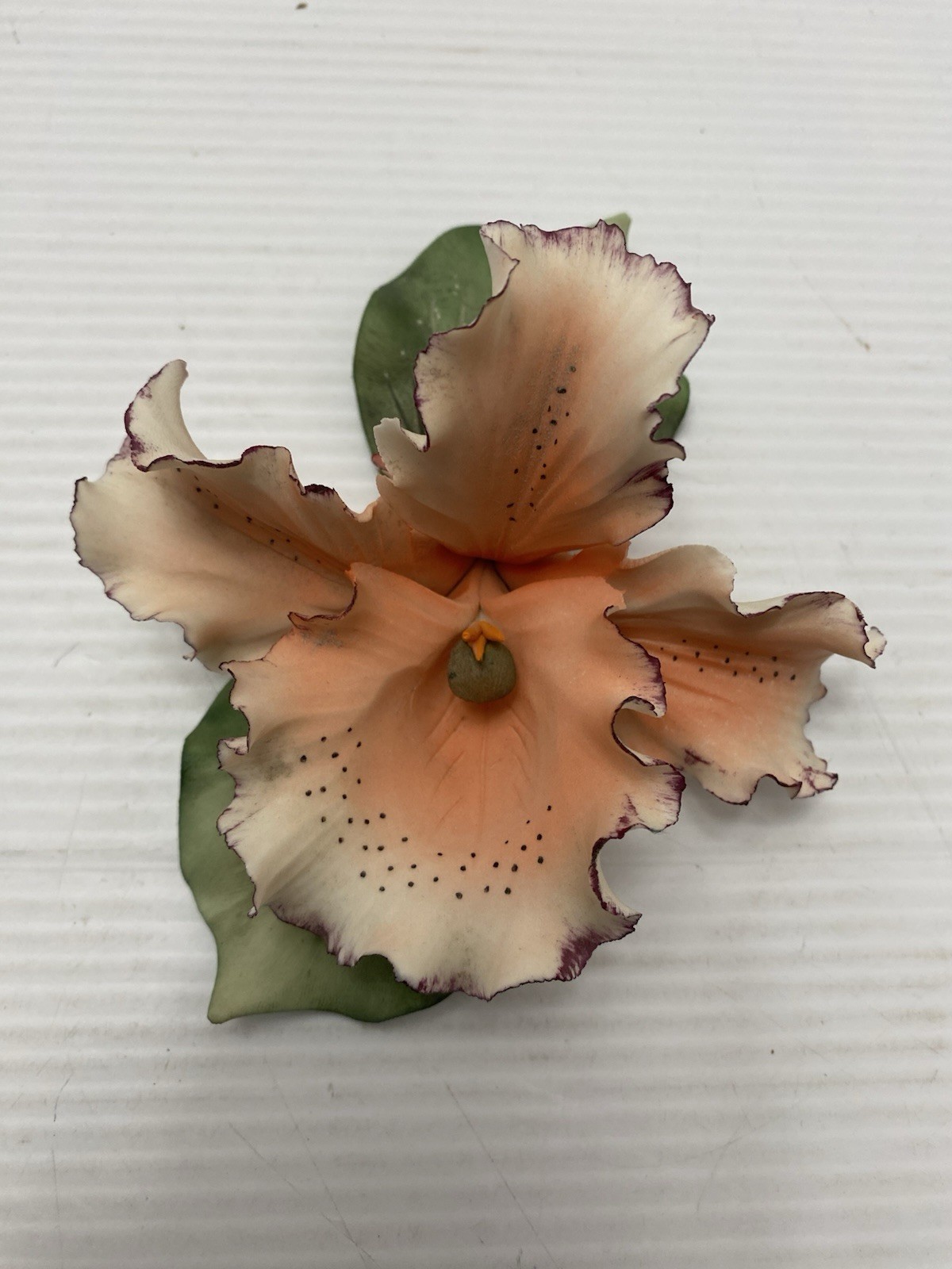 Vintage Capodimonte Porcelain Peach Orchid Flower Hand Painted Made In Italy