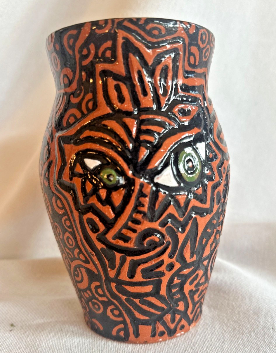 The Green-Eyed Monster – Handmade Ceramic Face Vessel, One of a Kind Art Pottery
