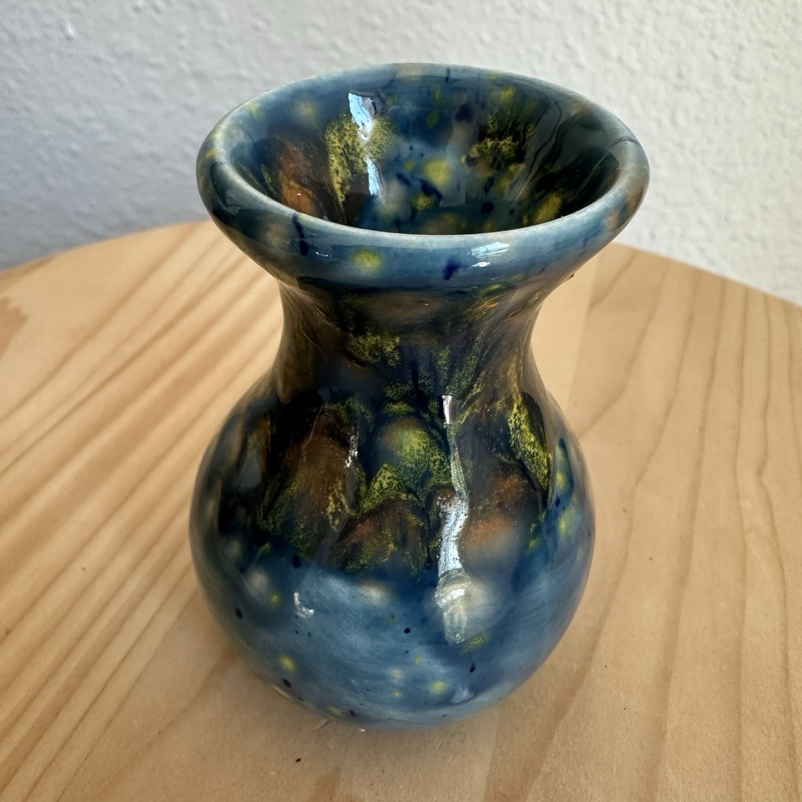 Vintage Artisan Pottery 2 Inch Mini Vase Handcrafted Arizona Blue Yellow Mottle