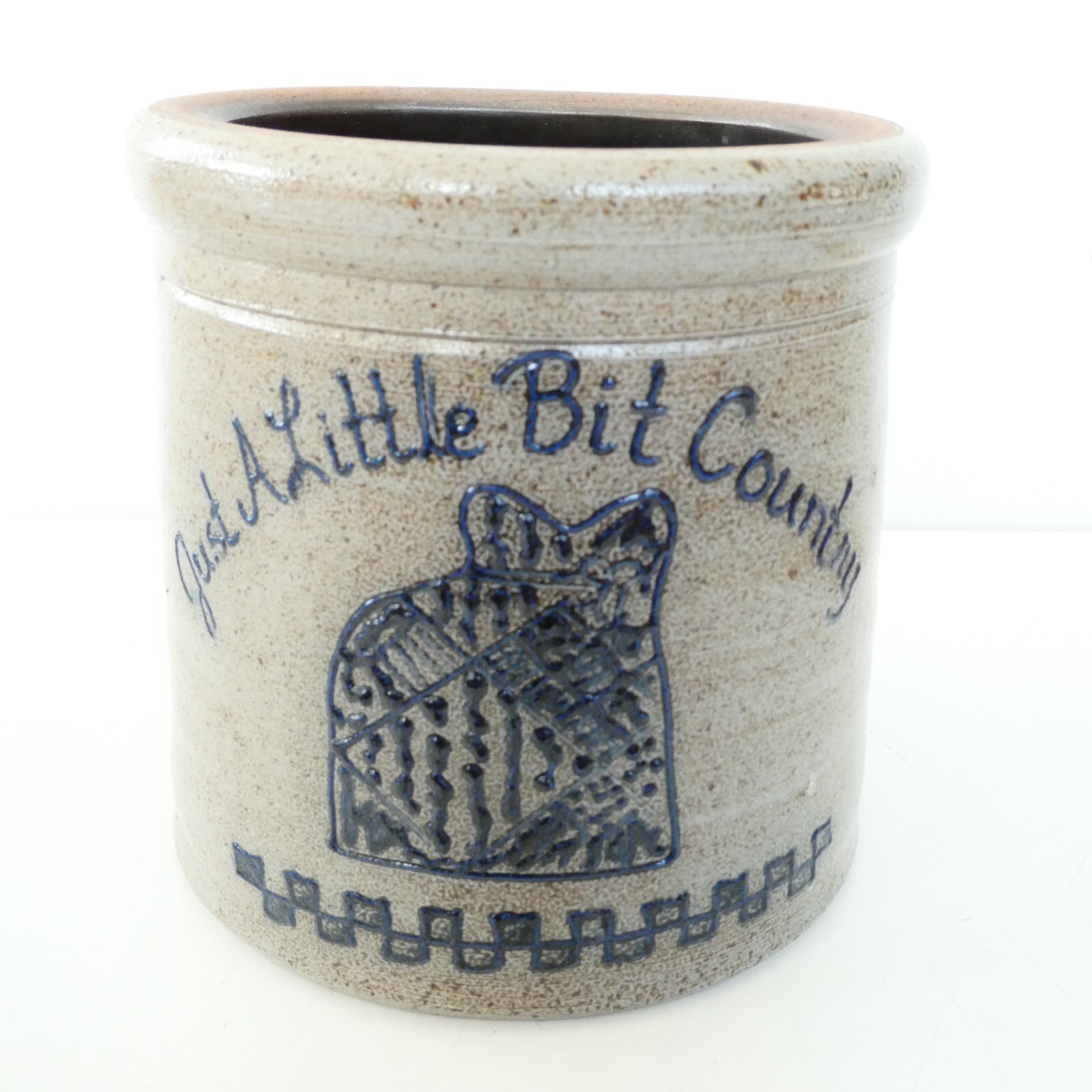 Rockdale Union Stoneware Crock Just a Bit Country Patchwork Cat Salt Glaze 1989