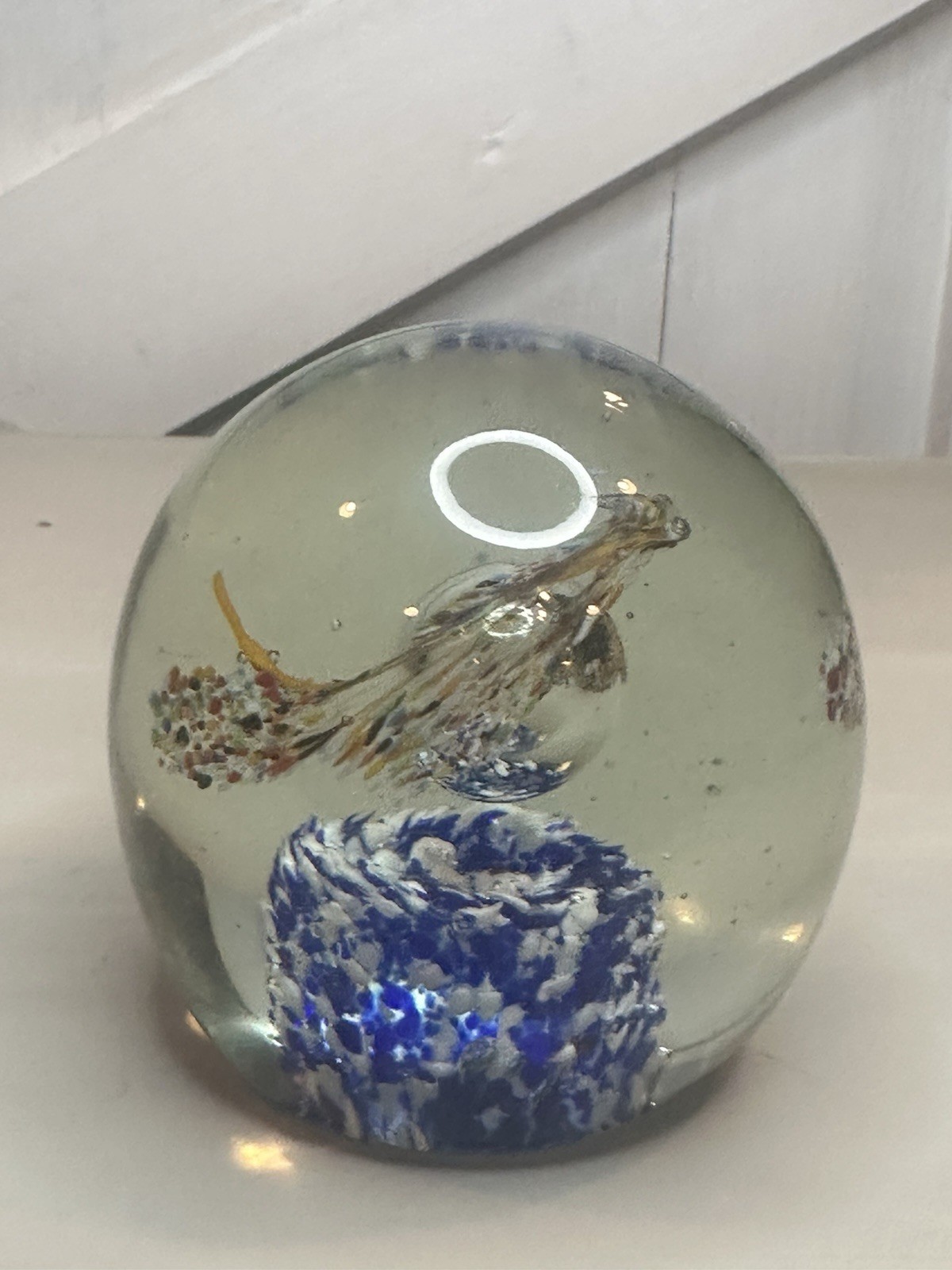 Glass Paperweight, Hand Blown Modern Art Paperweight 3.5in H 3.25in W 1
