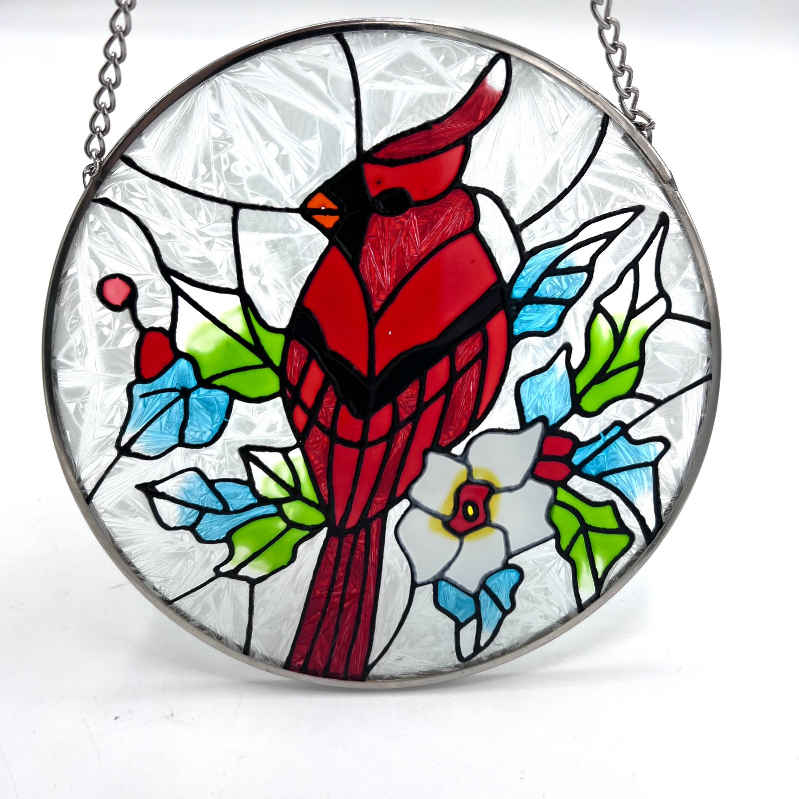 Frebento Cardinal Suncatcher Stained Glass Hanging Metal Chain