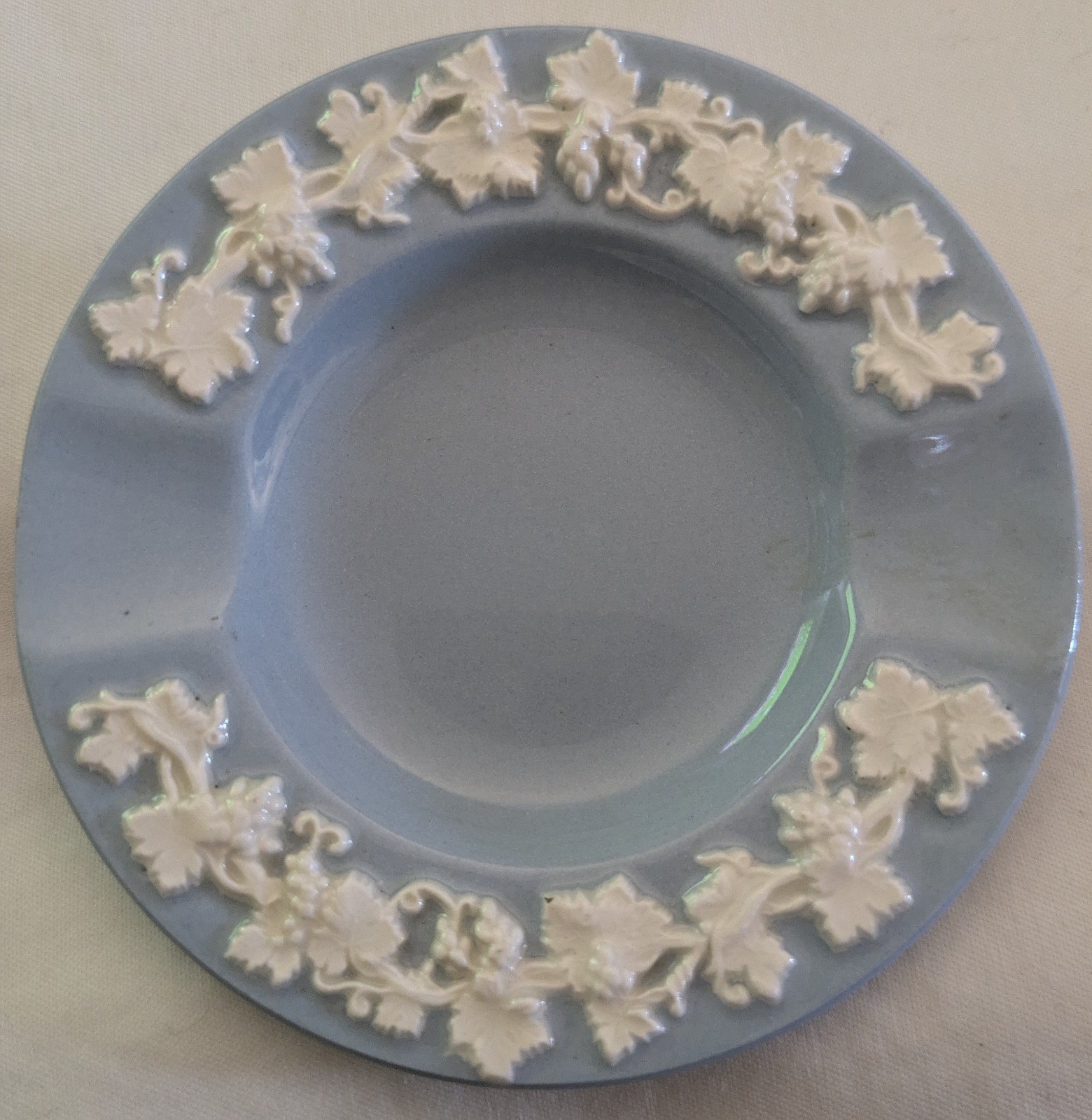 Vintage Wedgwood Embossed Queensware Blue & Cream Ashtray/Trinket Dish, Set of 4