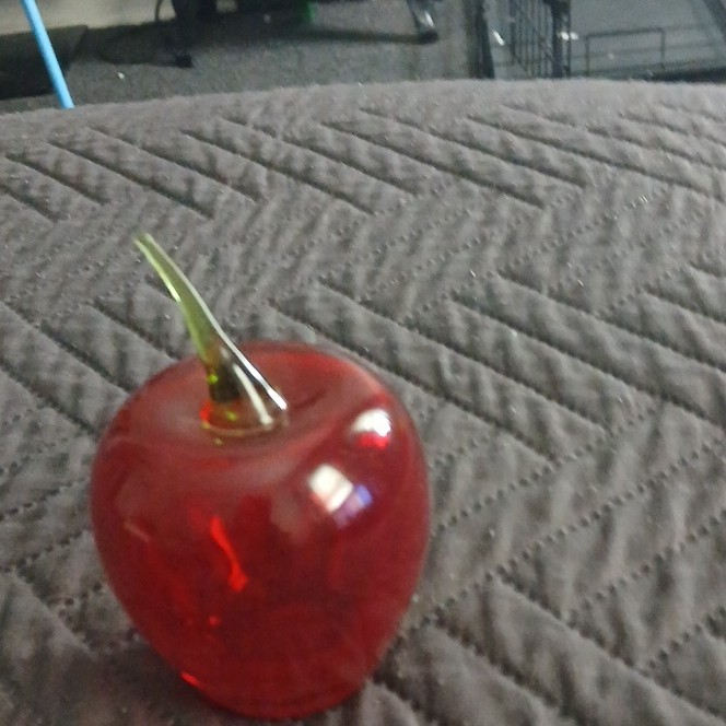 Red & Green Glossy Art Glass Cherry Paperweight Decorative Fruit Theme