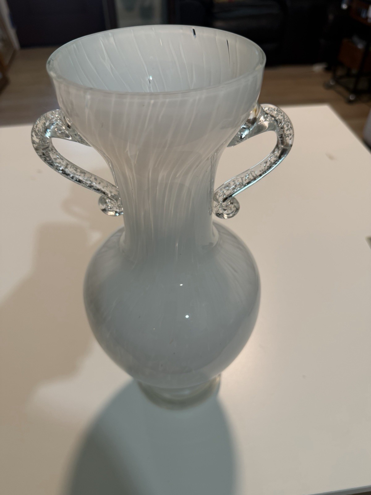 Vintage Unique White Murano Glass with Holders Ears Hand Blown