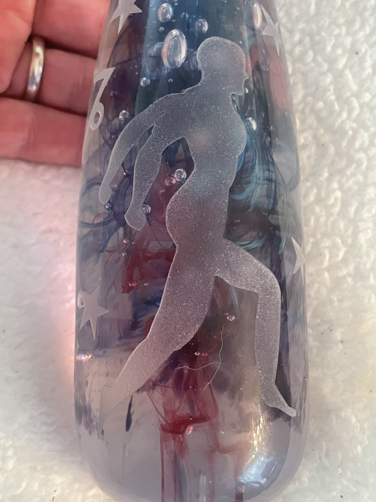 Lg Unusual Rare Duncan McClellan Art Glass Paperweight Etched Man Stars Symbols
