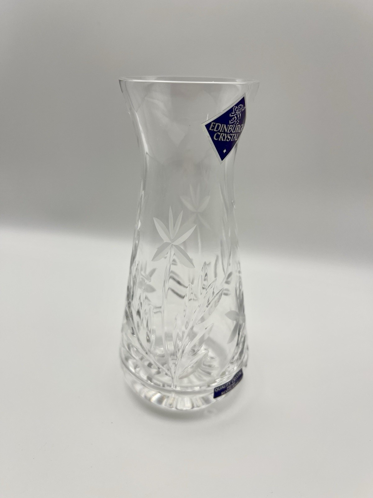 Vintage Edinburgh International Crystal Bud Vase Floral Etched Daisy
