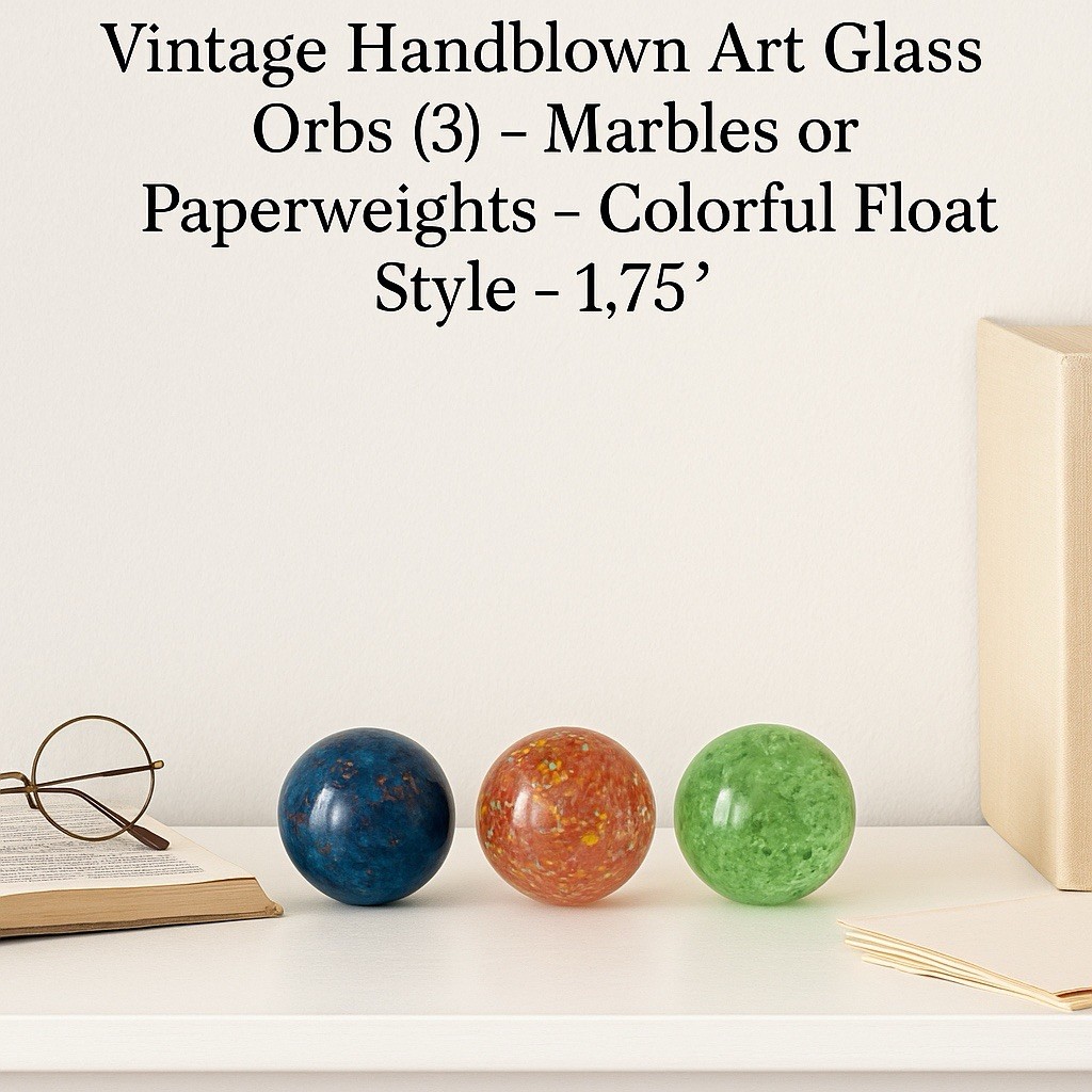 Handblown Art Glass Orbs (3) – Marbles or Paperweights – Colorful Float Style