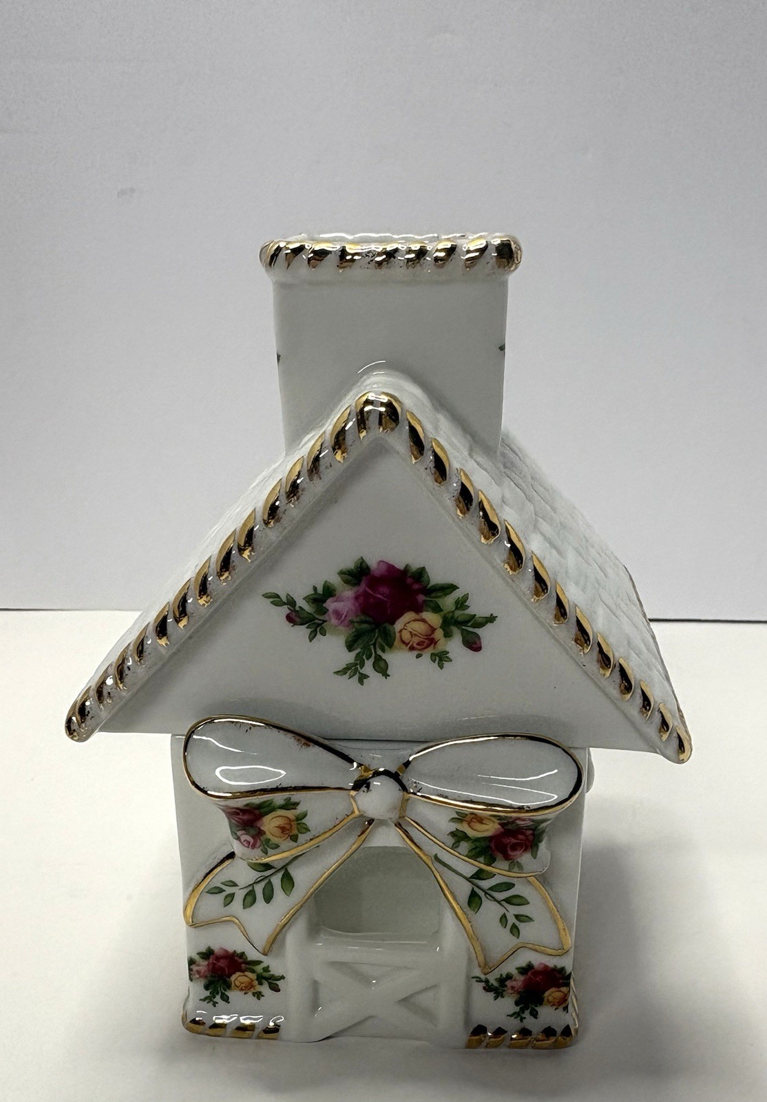Royal Albert Old Country Roses Basketweave Cottage Votive Candle House 2 Pieces