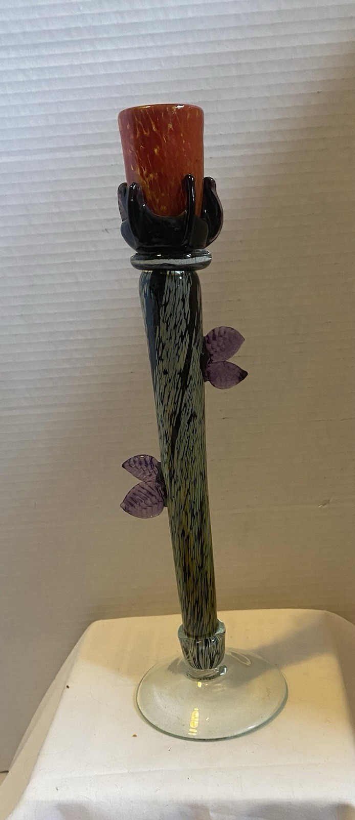 Vintage MIHAI TOPESCU ROMANIAN HANDBLOWN ART GLASS CANDLE STICKS