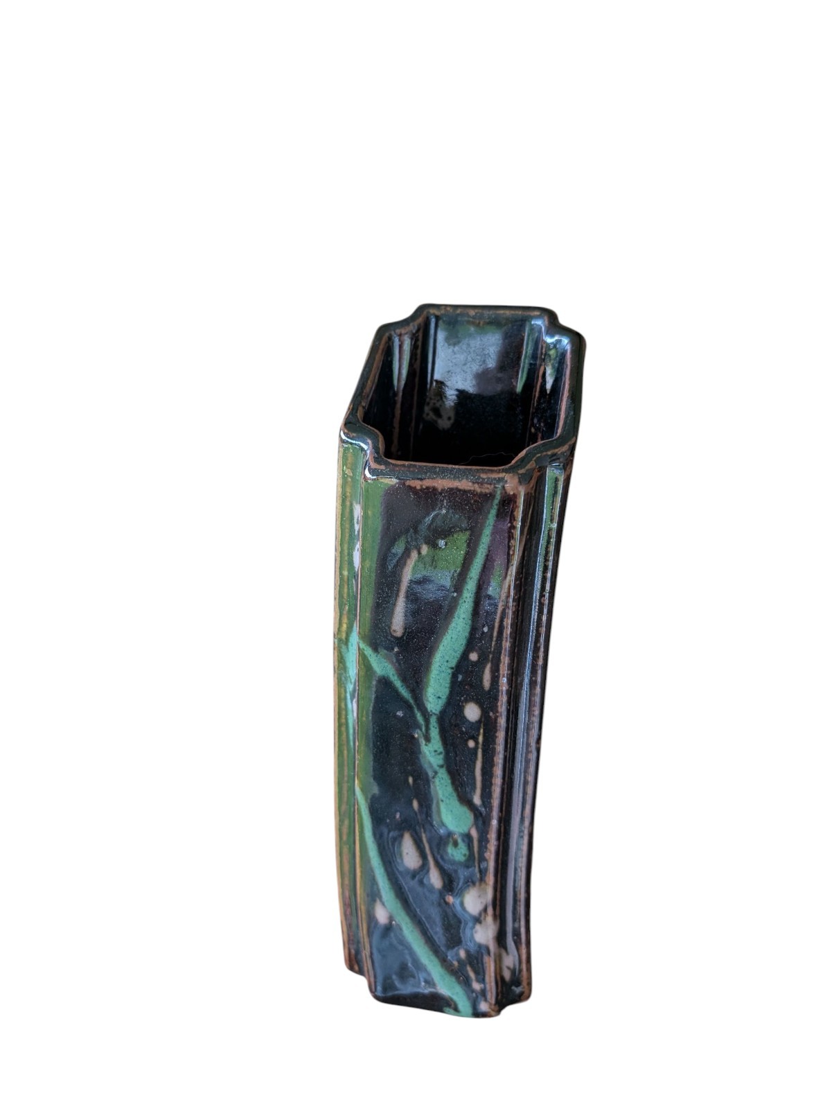 Robin Cage Studio Art Pottery Vase Richmond VA Slab Built Brutalist Signed 8.5″