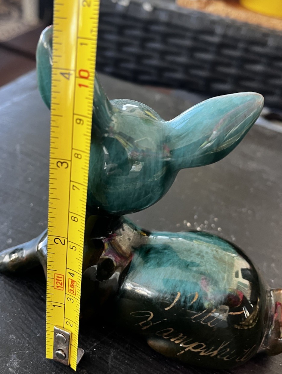 VINTAGE BLUE MOUNTAIN POTTERY Teal Drip GLAZED FAWN DEER FIGURINE MCM Canada