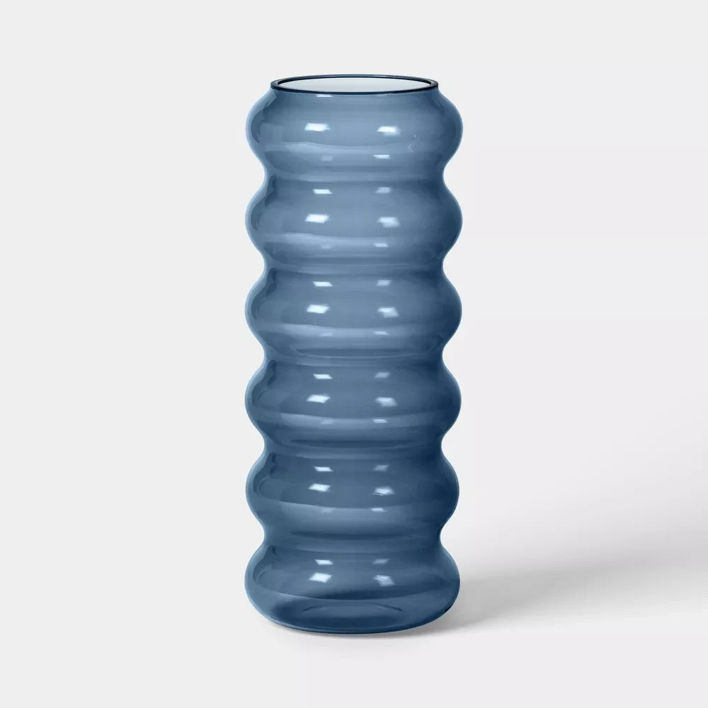 Bubble Glass Vase Blue Clear Modern Flower Decor Room Essentials Home Accent