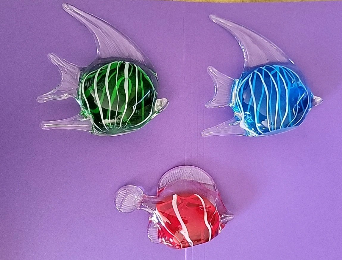 Lot of 3 Vintage Murano Style Art Glass Fish Figurines Blue Green Red READ