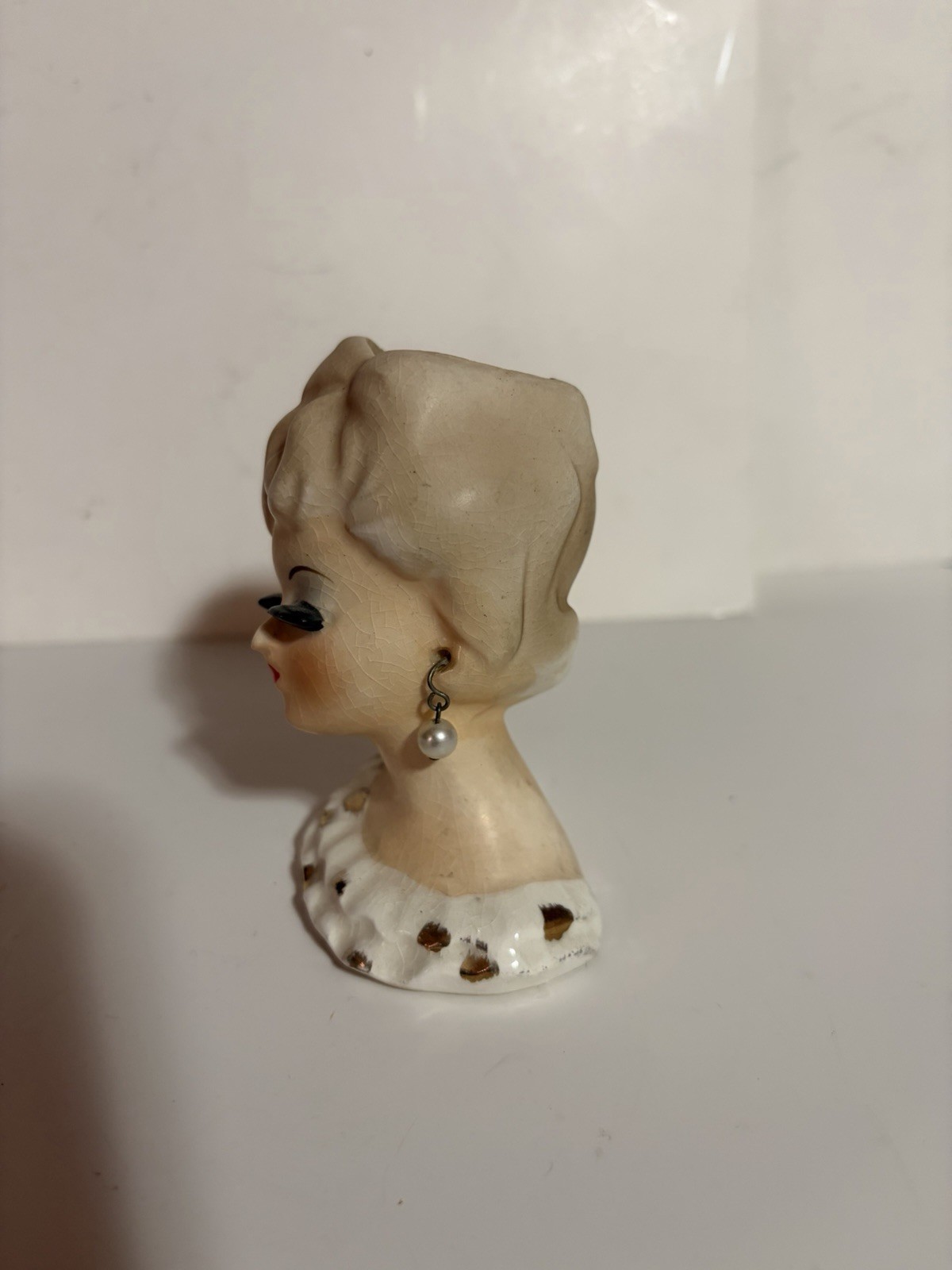 Vtg Napcoware? Porcelain Lady Head Bud Vase Figure Japan Earrings Tilso Japan