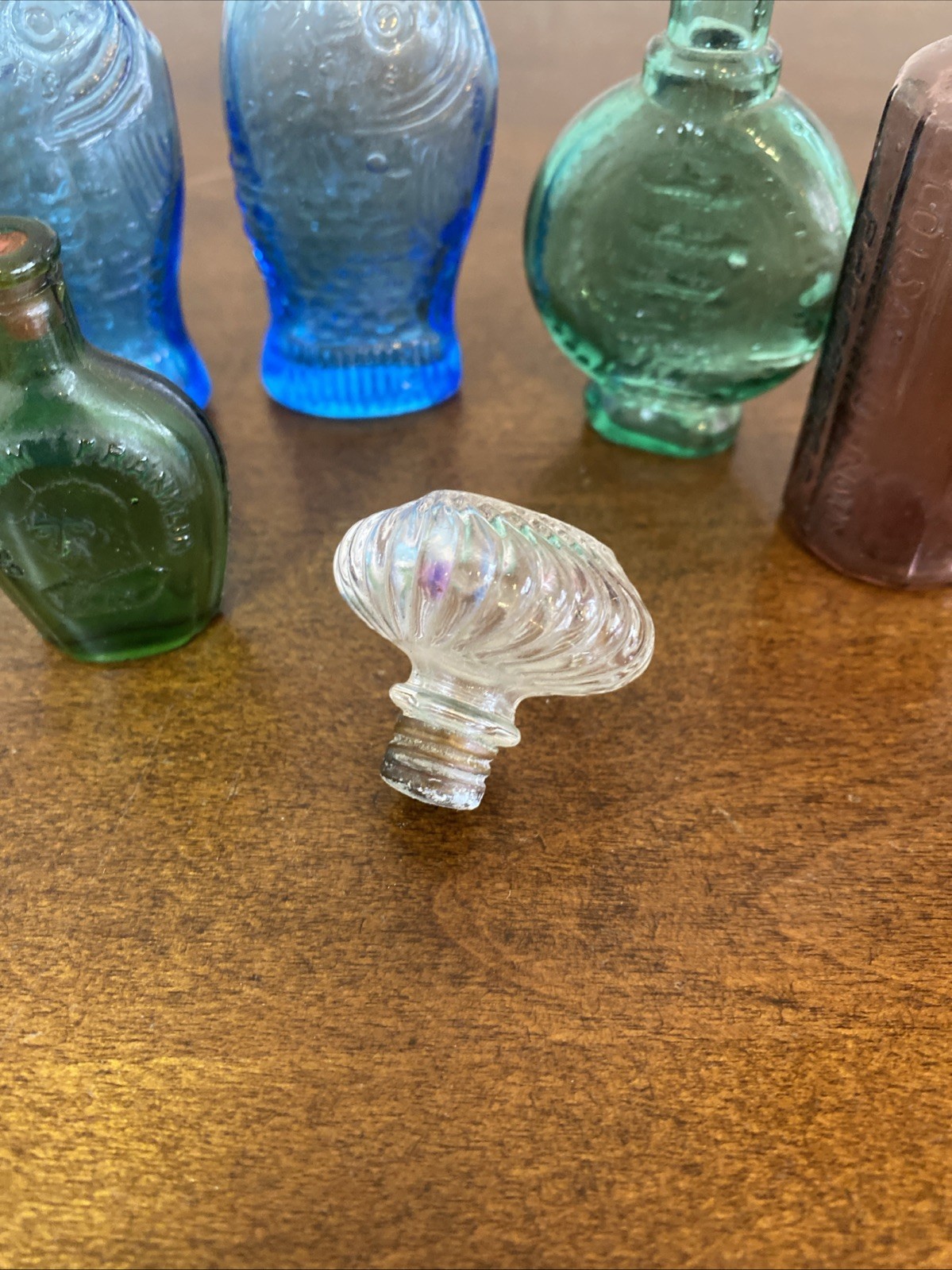 Vintage Inkwell & 3” Bitters Bottle Lot Of 7 Multi Colored One 2” Ben Franklin
