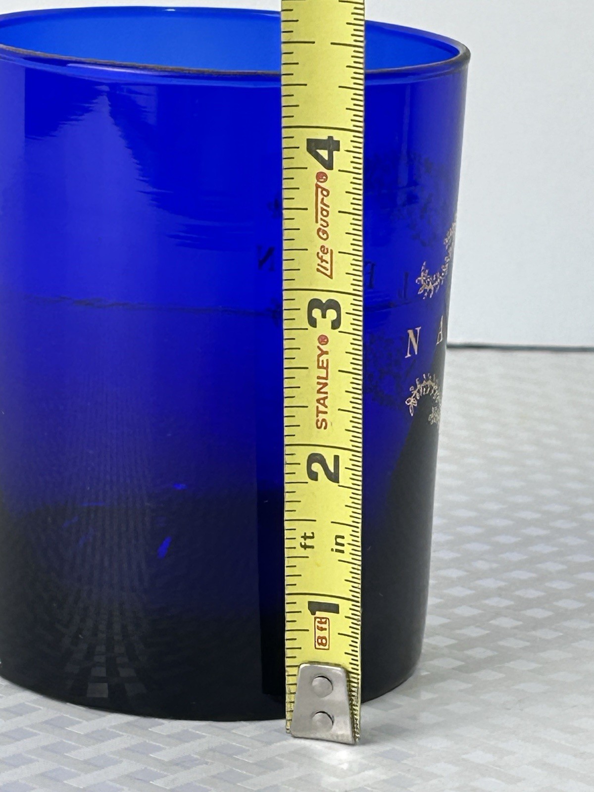 Cobalt Blue Glass Napoleon Gold Crest Tumbler Vase Candle Holder Decor