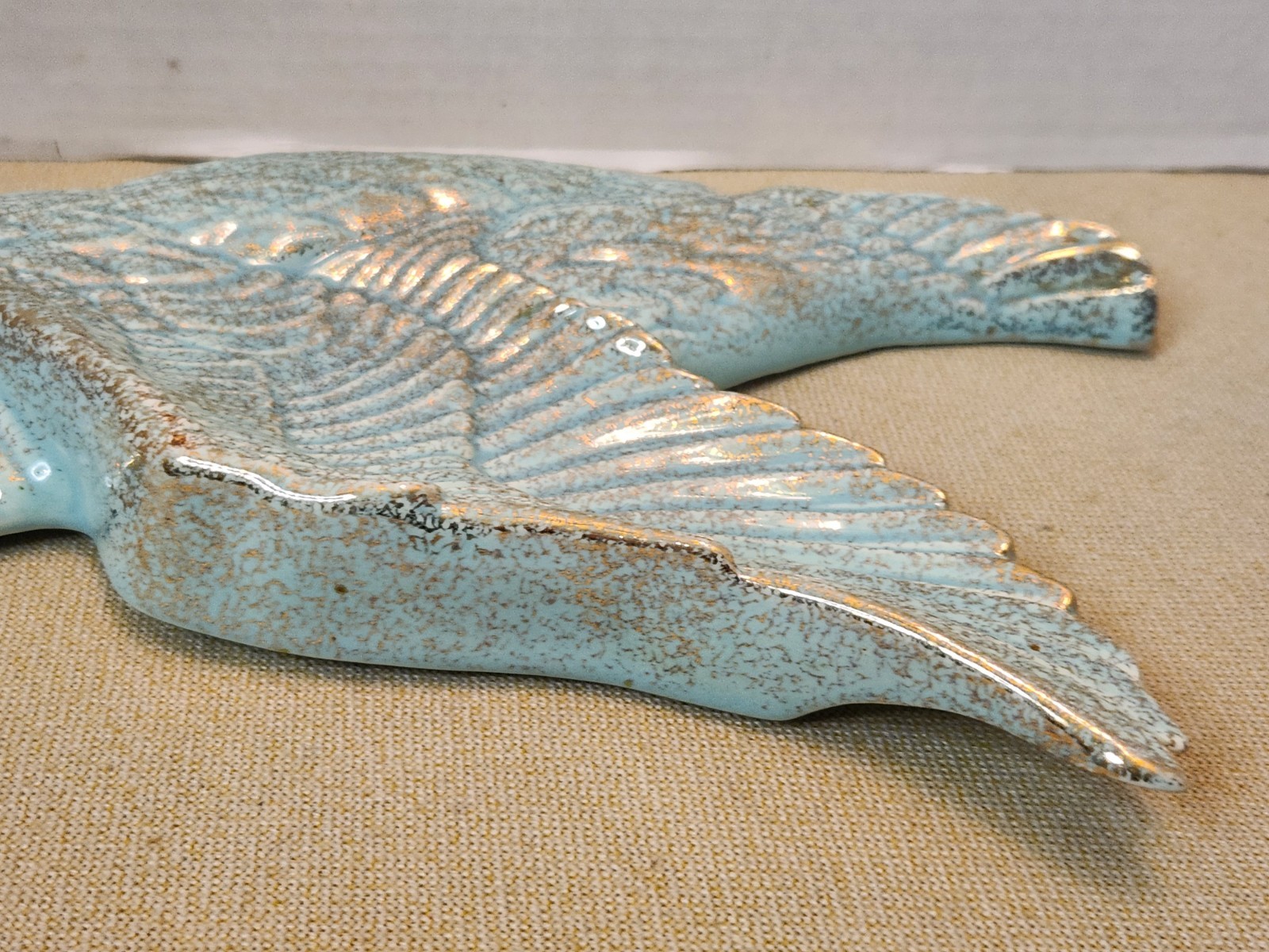 Vintage California Originals Pottery MCM Flying Goose Duck Turquoise Blue Gold
