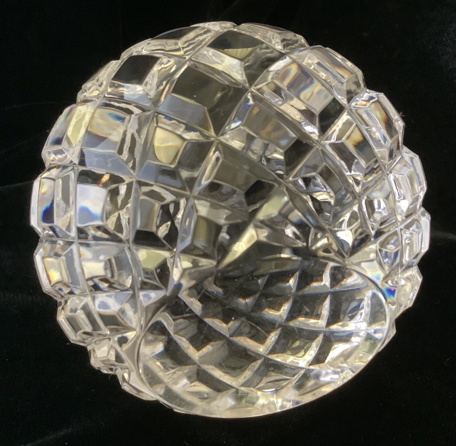 Vintage Heavy Lead Crystal Waffle Pattern Wheel Cut Glass Paperweight