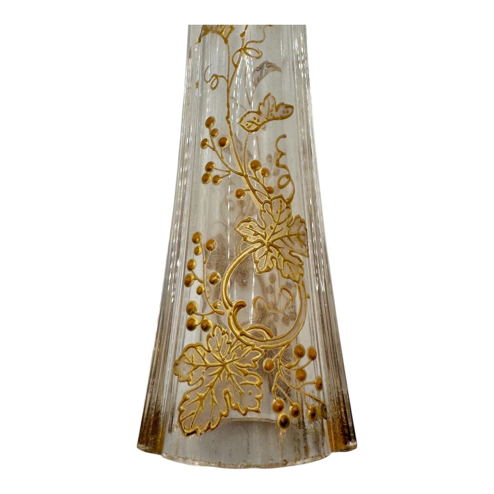 Moser Harrach Bohemian 10″ VASE Clear w Raised Gold & Enamel Grapevine Antique