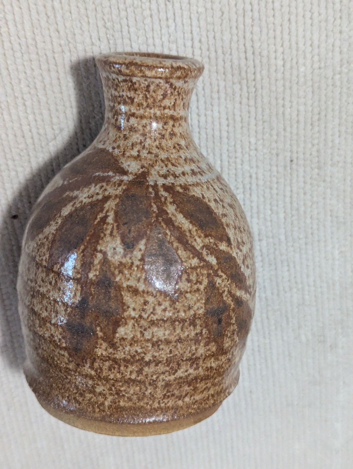 Pottery Vase 5” Tan Brown Ribbed Stoneware Art Ceramic