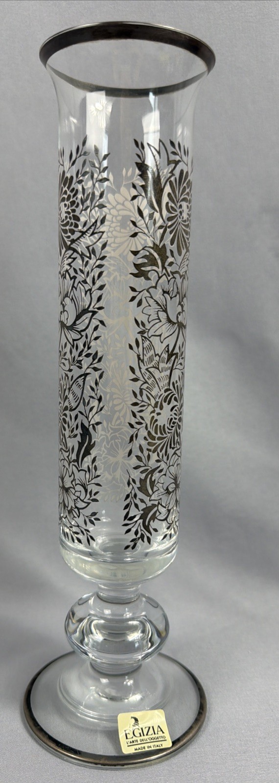 Egizia Argento Omaggio A William Morris Floral Glass Vase 10 1/4” Made In Italy